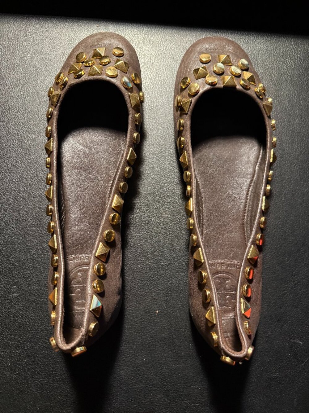 Tory Burch Studded Ballet Flats, Lamb Leather, Coconut, SZ 7.5